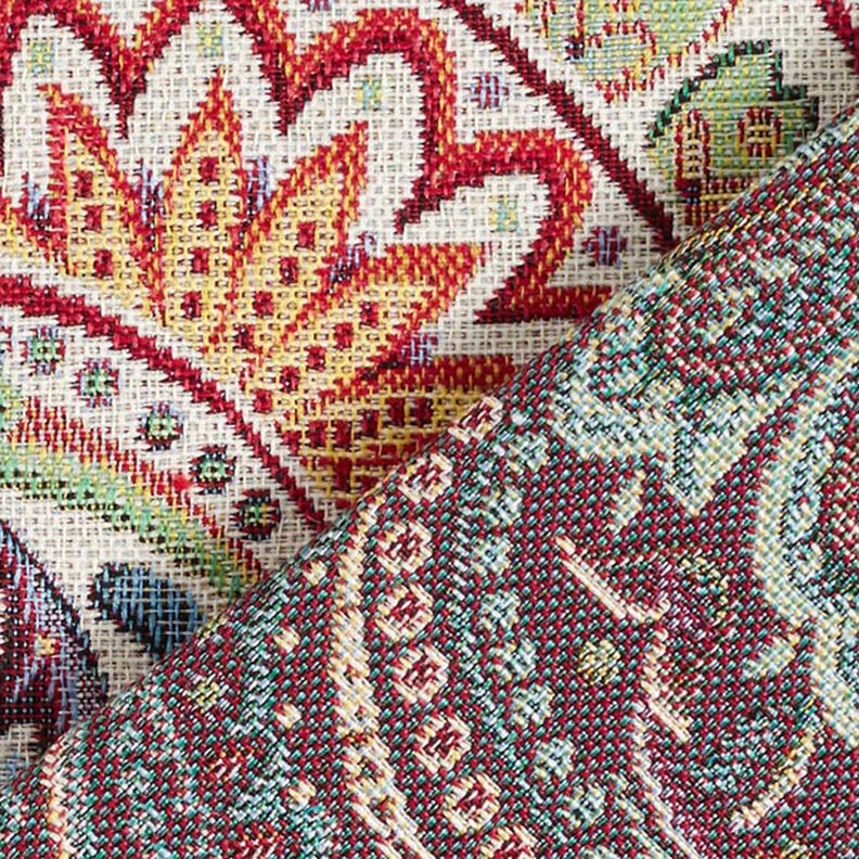 Tkanina dekoracyjna gobelin kolorowy wzór paisley – mleczna biel,  image number 4