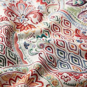 Tkanina dekoracyjna gobelin kolorowy wzór paisley – mleczna biel | Resztka 60cm, 