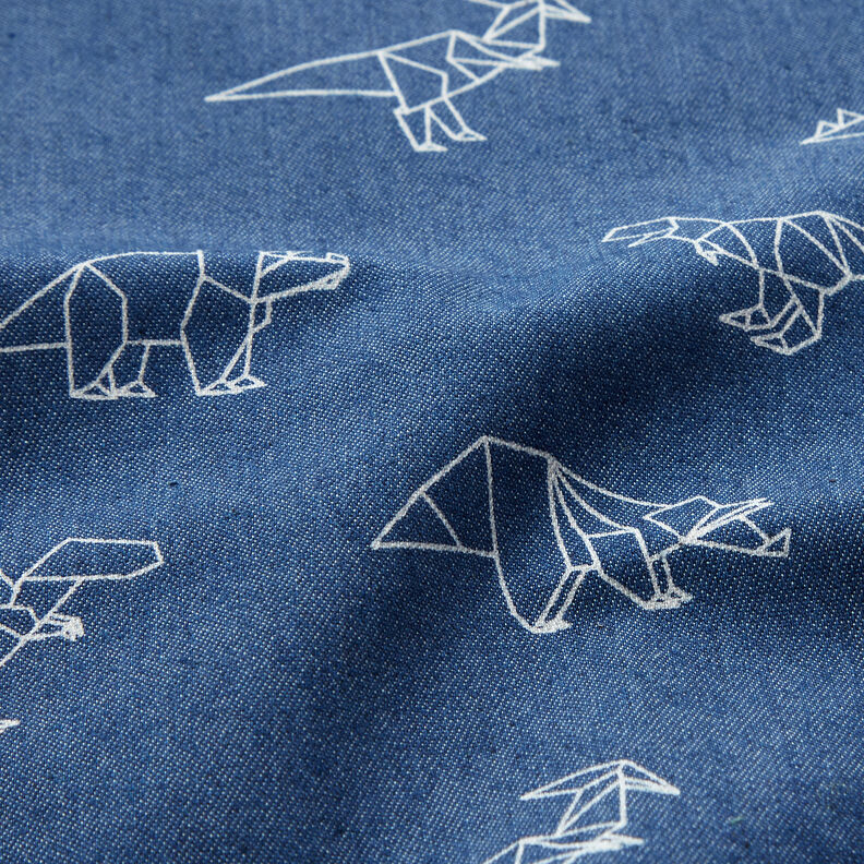 Tkanina dżinsowa strecz dinozaury origami – dżins,  image number 2