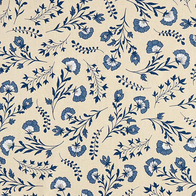 Tkanin dekoracyjna Half panama kwiatuszki – naturalny/niebieski oceaniczny,  image number 1