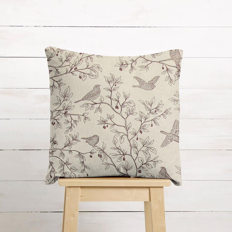 Tkanin dekoracyjna Half panama śpiewające ptaki – naturalny/burgund,  image number 6