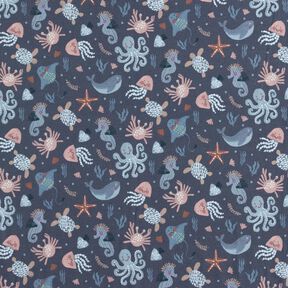 Dżersej bawełniany urocze stworzenia morskie nadruk cyfrowy | Poppy Fabrics – ciemnogranatowy, 