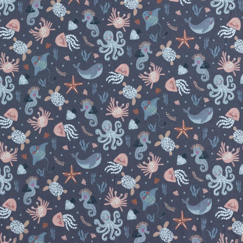 Dżersej bawełniany urocze stworzenia morskie nadruk cyfrowy | Poppy Fabrics – ciemnogranatowy,  image number 1