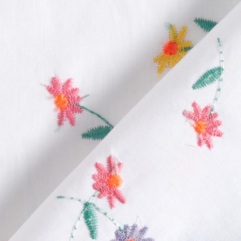 Delikatny batyst bawełniany haftowane kwiaty | Poppy Fabrics – biel/neonowa pomarańcza,  image number 4