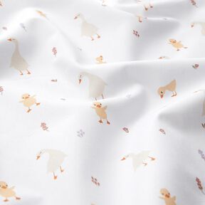 GOTS Popelina bawełniana urocze gęsi i pisklęta | Poppy Fabrics – biel, 
