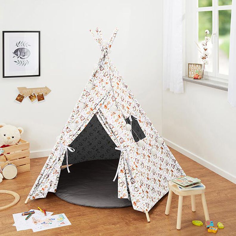 Tkanina bawełniana Perkal leśne zwierzęta – biel/jasny brąz,  image number 8