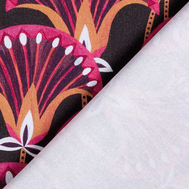 Tkanin dekoracyjna Płótno kwiatowe wachlarze – czerń/pink, image number 4