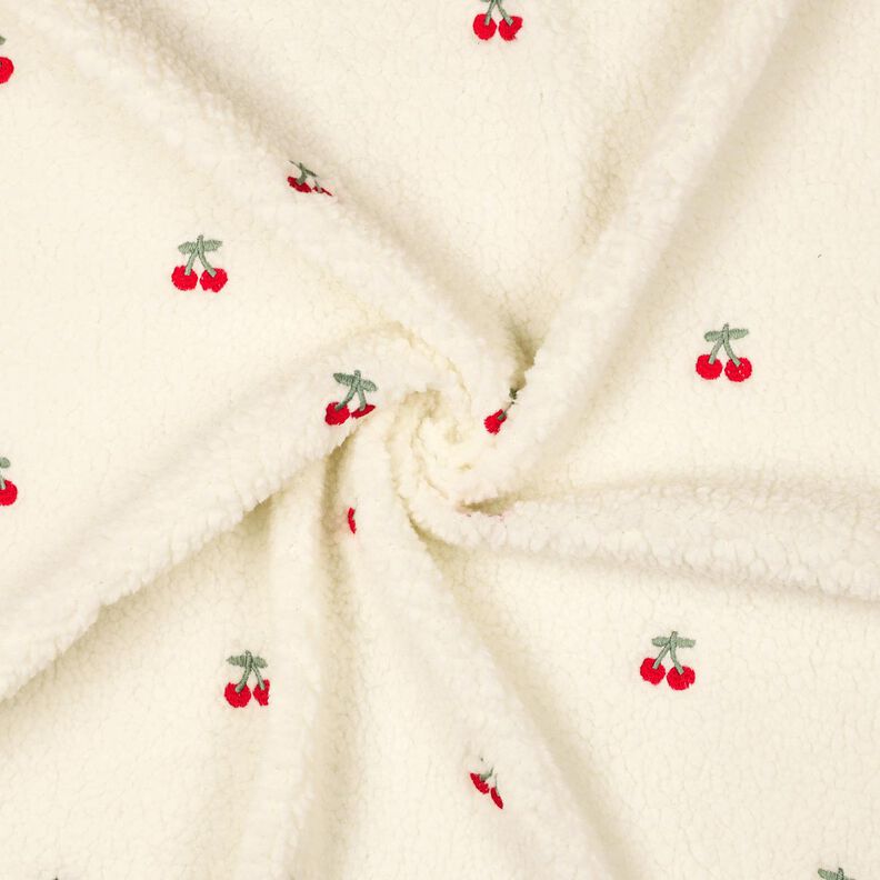 Puszysty plusz haftowane wiśnie | Poppy Fabrics – kość słoniowa/chili, image number 3