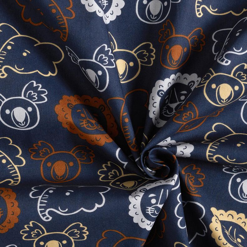 Popelina bawełniana Zwierzęce buzie | Poppy Fabrics – szary błękit, image number 3