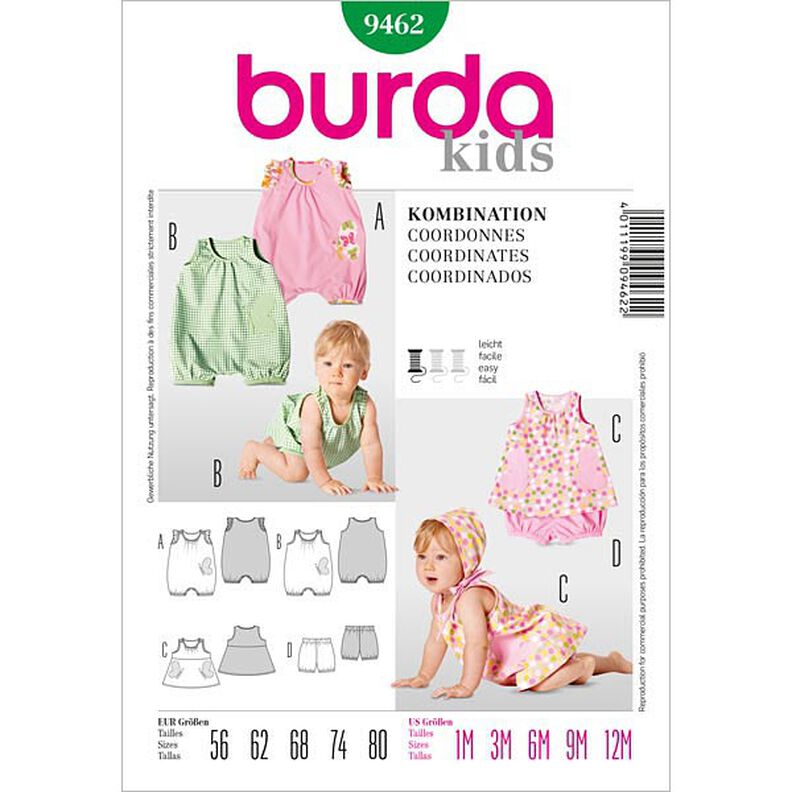 Kombinezon niemowlęcy / Sukienka…, Burda 9462,  image number 1