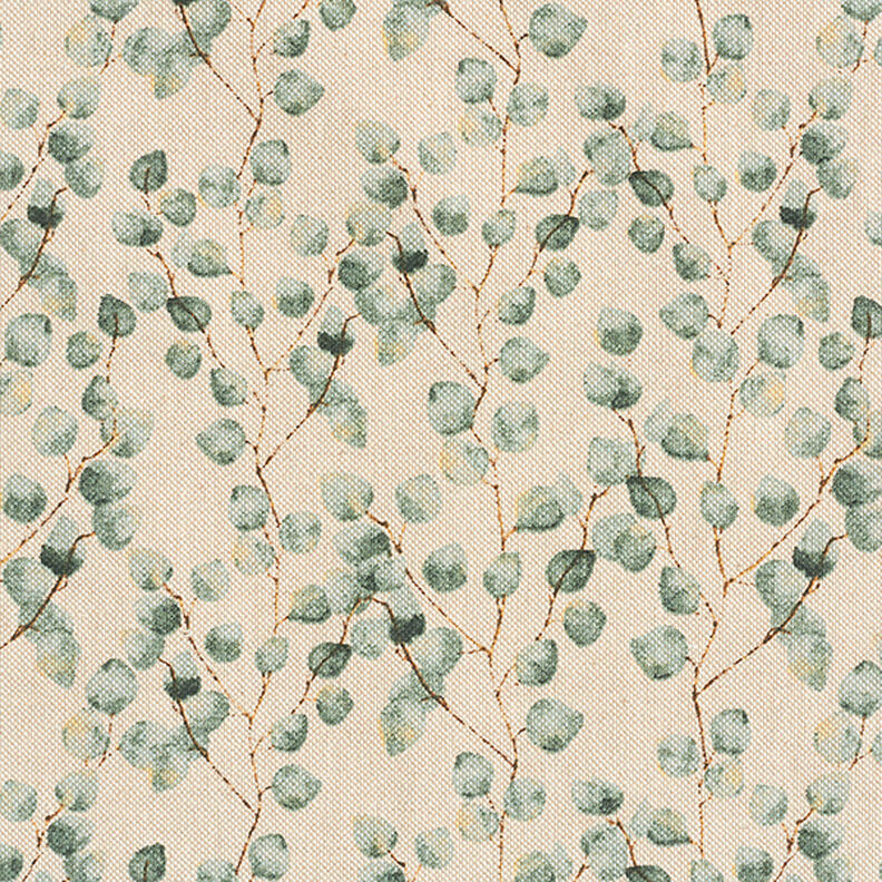 Tkanina dekoracyjna half panama, mini eukaliptus – zieleń trzcinowa/naturalny,  image number 1