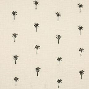 Muślin / Tkanina double crinkle haftowane palmy  | Poppy Fabrics – mleczna biel/ciemna oliwka, 