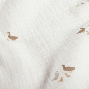 Muślin / Tkanina double crinkle rodzina kaczek – mleczna biel/naturalny, 