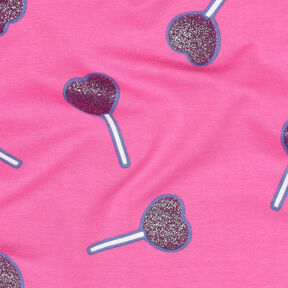 Dżersej bawełniany lizaki brokatowe w kształcie serca | Poppy Fabrics – pink, 