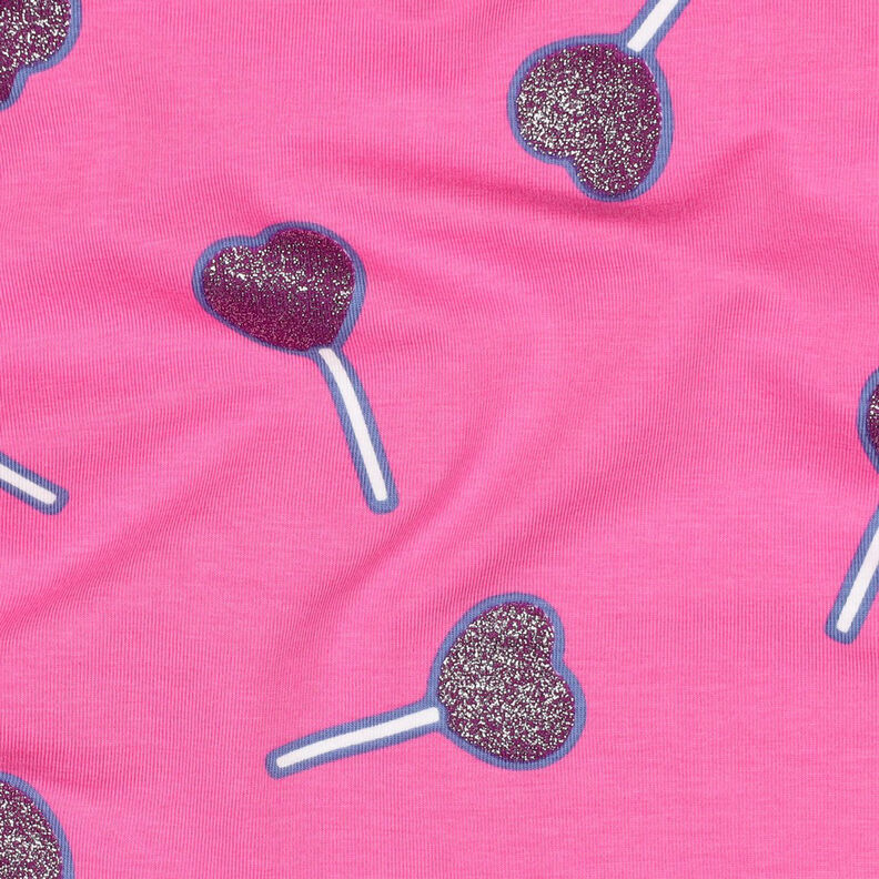 Dżersej bawełniany lizaki brokatowe w kształcie serca | Poppy Fabrics – pink, image number 2