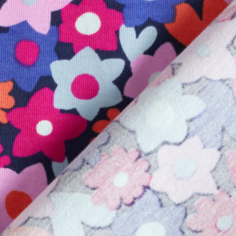 Dżersej bawełniany kolorowe kwiaty | Poppy Fabrics – ciemnogranatowy,  image number 4