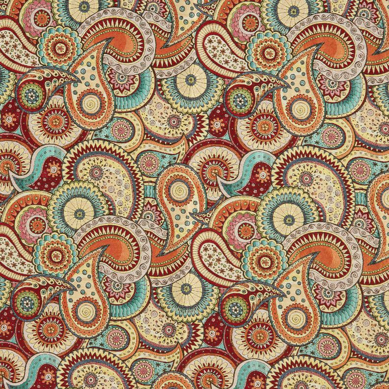 Tkanin dekoracyjna Gobelin abstrakcyjny wzór paisley – jasnobeżowy/czerwień karminowa,  image number 1