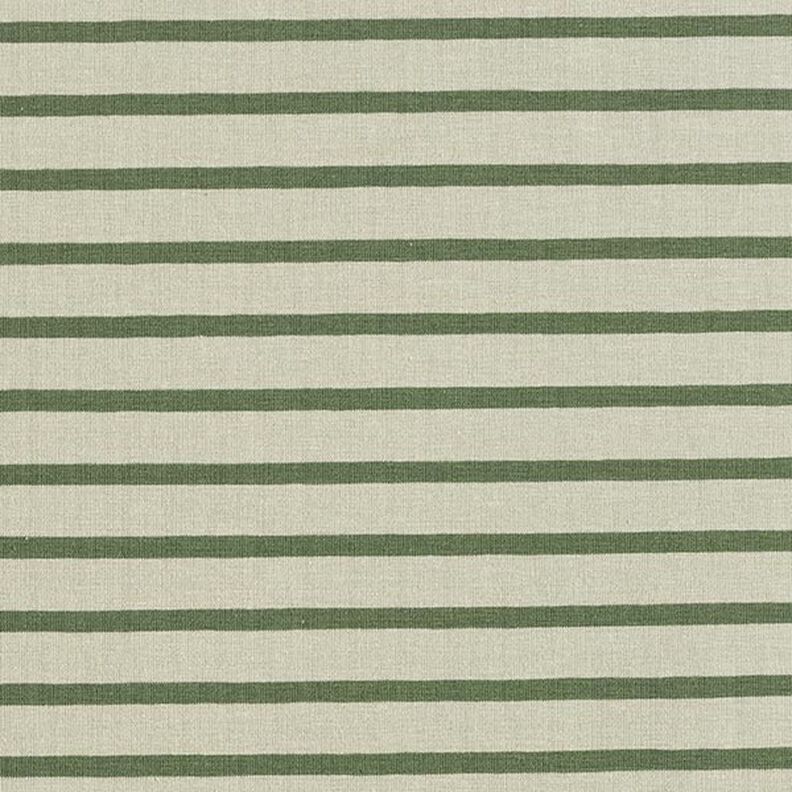 Dżersej bawełniany w wąskie i szerokie paski – zieleń trzcinowa/pinia,  image number 1