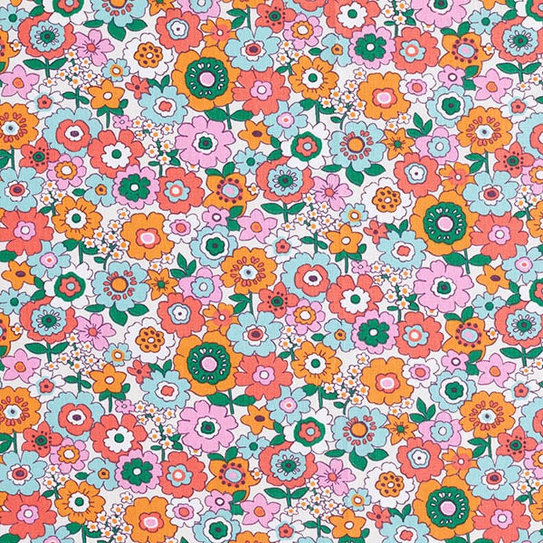 Tkanina bawełniana Kreton kolorowe kwiaty – biel/jasnopomarańczowy,  image number 1