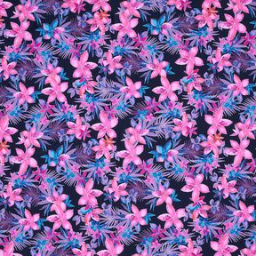 Materiał na kostiumy kąpielowe kwiaty tropikalne – granat/pink, 
