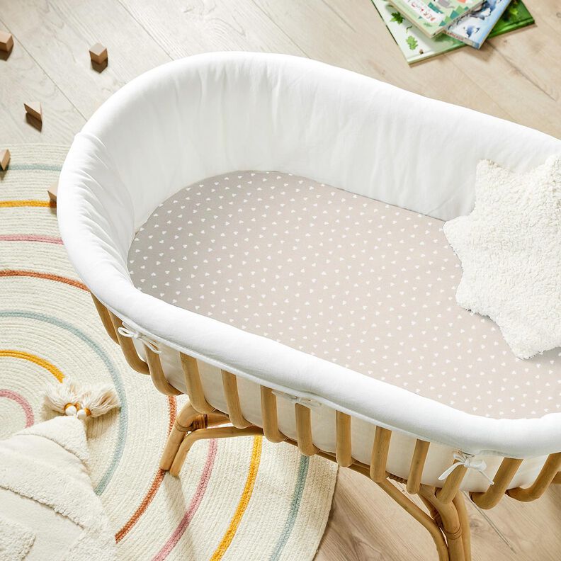Popelina z bawełny organicznej rozproszone serca – greige,  image number 8
