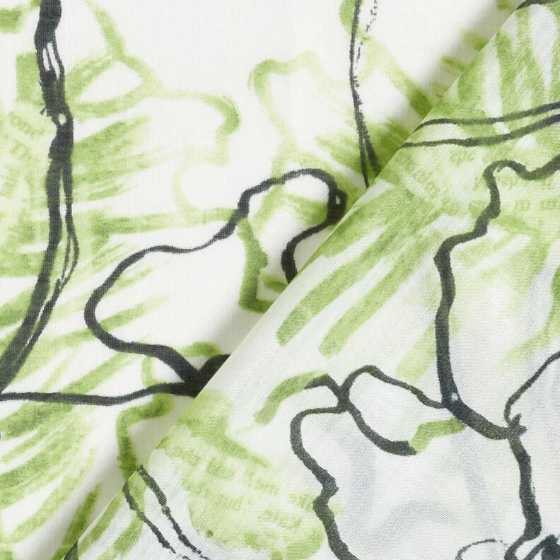 Mieszanka bawełny i jedwabiu w abstrakcyjne kwiaty – kość słoniowa/majowa zieleń,  image number 4