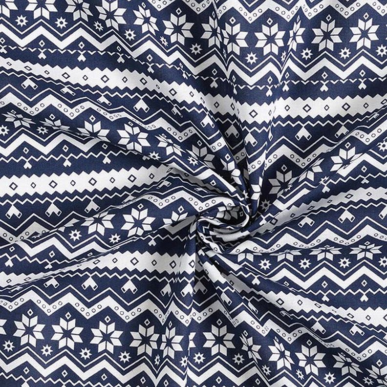 Tkanina bawełniana Popelina wzór norweski – ciemnogranatowy,  image number 3