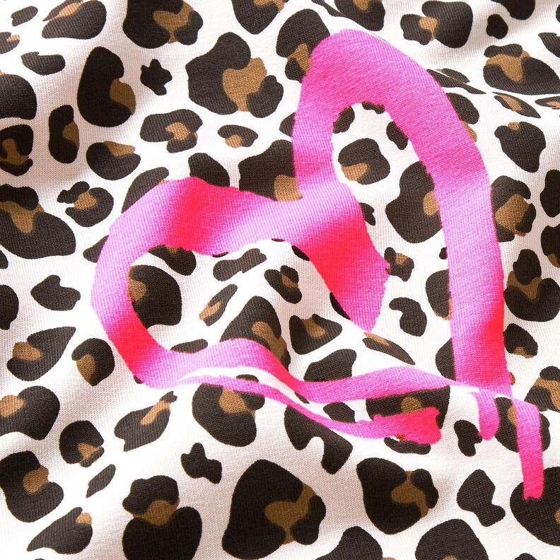 Dzianina dresowa pętelkowa French Terry panterka i neonowe serca – nerkowiec/neonowy pink,  image number 6