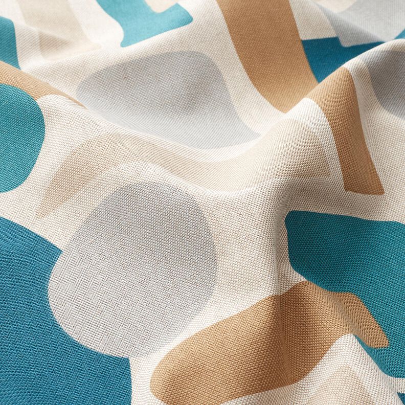 Tkanin dekoracyjna Half panama abstrakcyjne kształty – naturalny/petrol,  image number 2