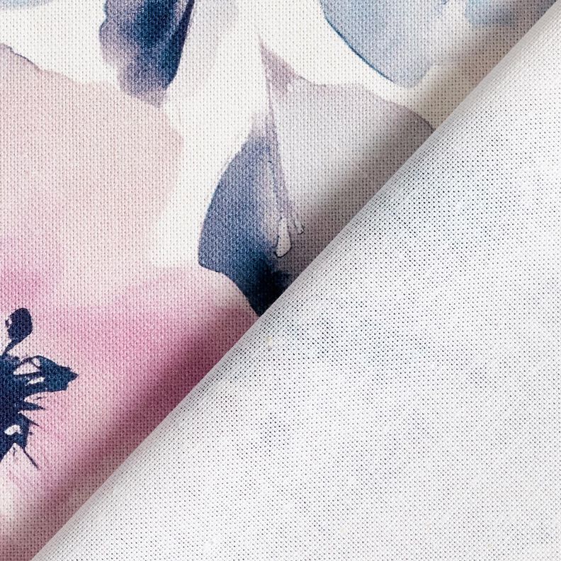 Tkanin dekoracyjna Half panama duże kwiaty akwarelowe – biel/pastelowy fiolet,  image number 4