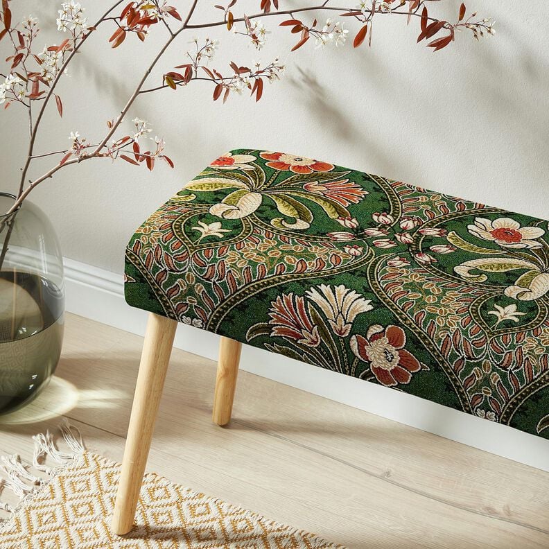Tkanin dekoracyjna Gobelin kwiatowe ornamenty – zieleń/jasnopomarańczowy,  image number 6