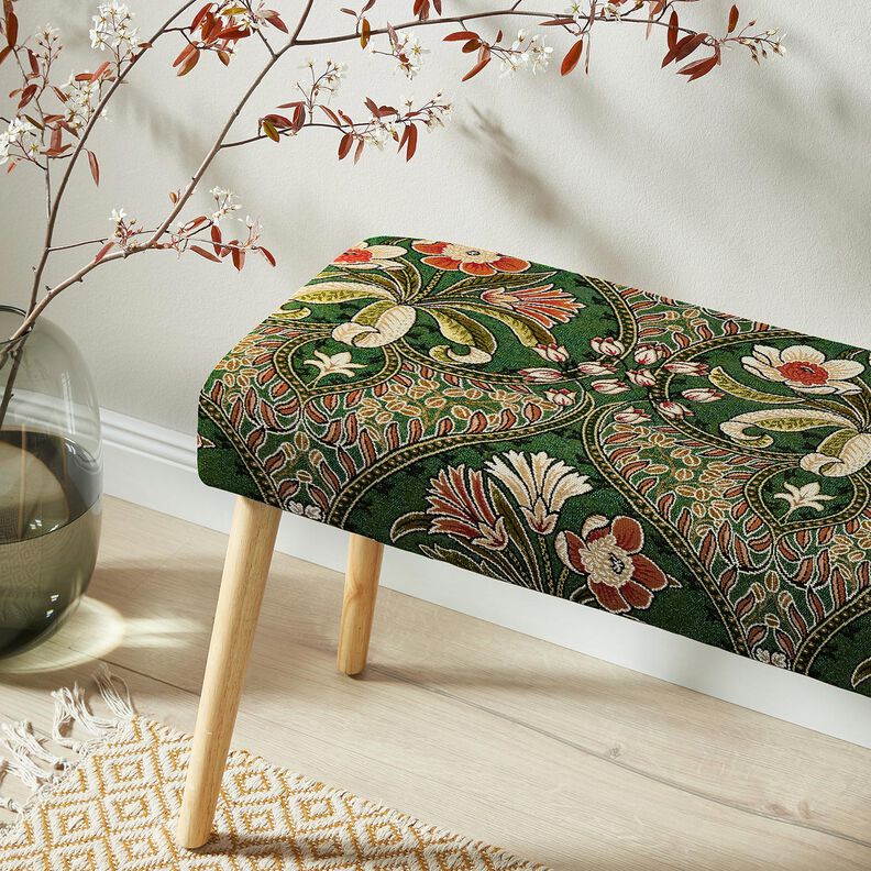 Tkanin dekoracyjna Gobelin kwiatowe ornamenty – zieleń/jasnopomarańczowy, image number 6