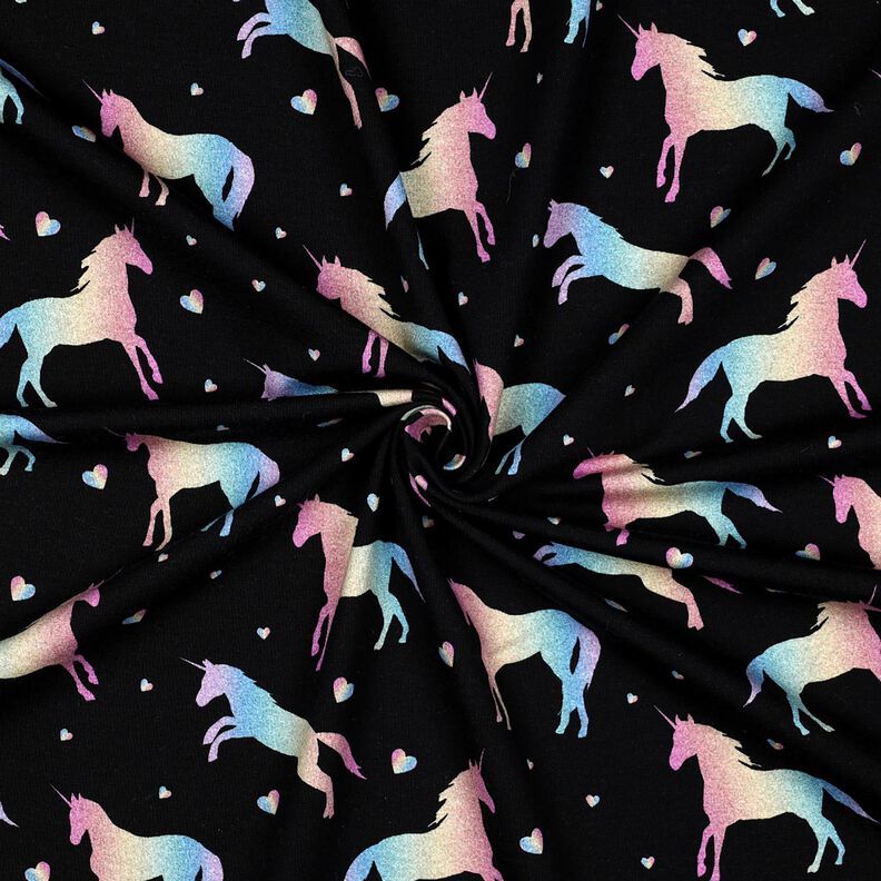 Dżersej bawełniany tęczowe jednorożce nadruk cyfrowy | Poppy Fabrics – czerń,  image number 3