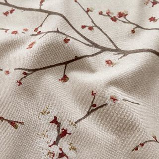 Tkanin dekoracyjna Half panama japoński kwiat wiśni – naturalny/burgund, 
