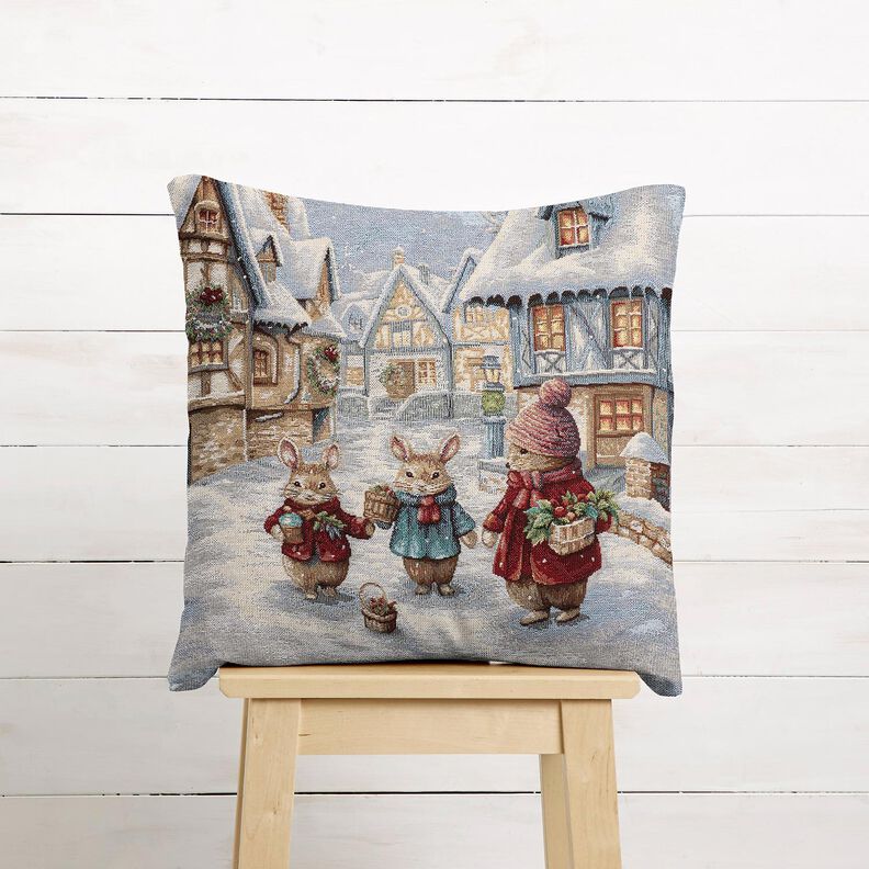 Panel dekoracyjny Gobelin świąteczne zajączki – jasnoniebieski/czerwień karminowa,  image number 5