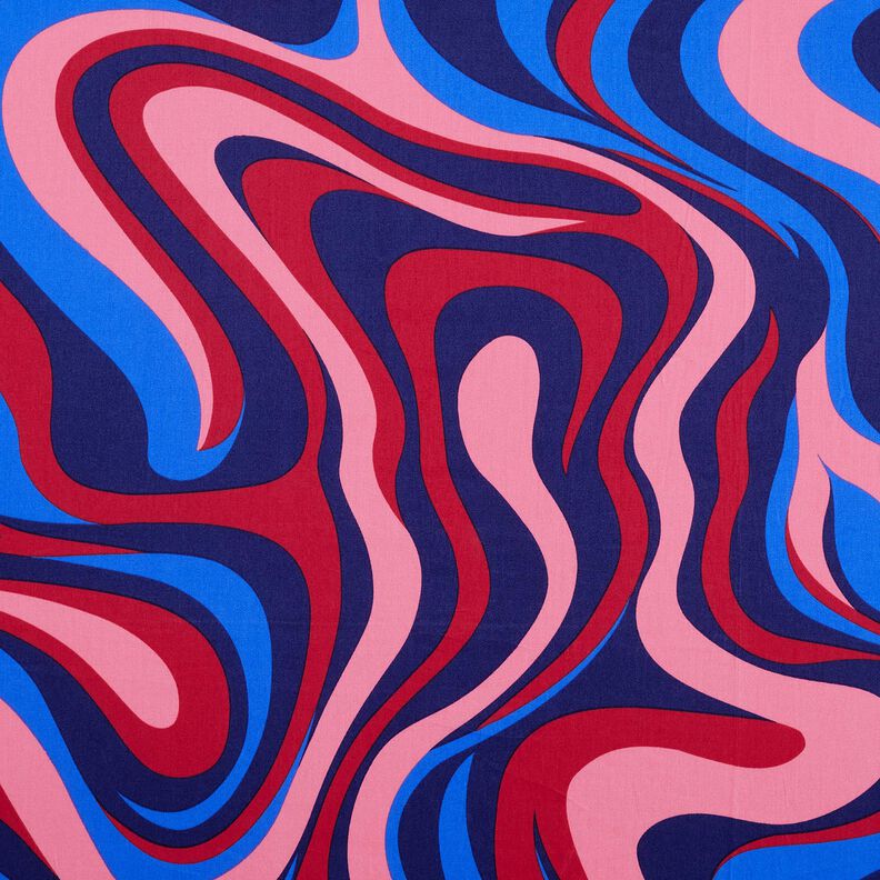 Satyna bawełniana fale retro | Poppy Fabrics – granat/pink,  image number 1