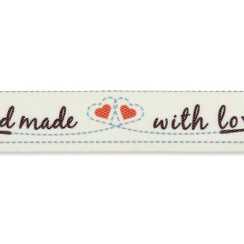 Taśma Handmade with Love [ 15 mm ] – mleczna biel/czerwień,  image number 1