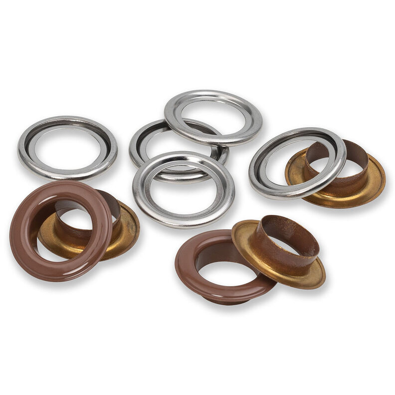 Oczka z podkładkami [15 sztuk | Ø 14 mm] | Prym – ciemny brąz/srebrny metaliczny,  image number 2