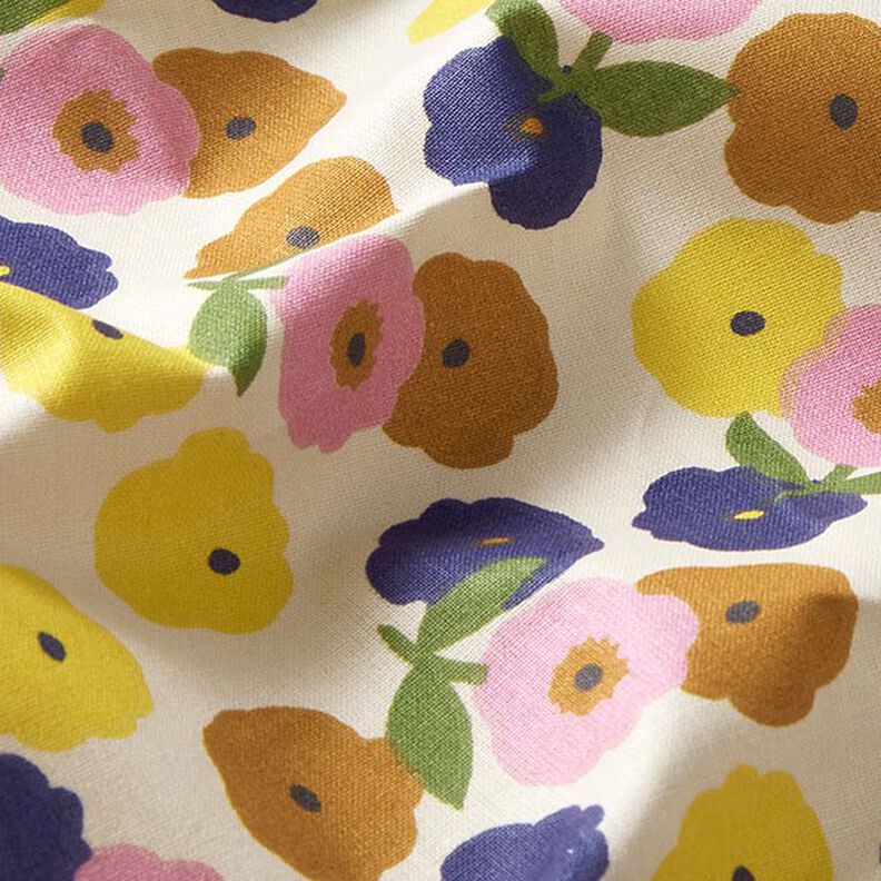 Tkanina bawełniana Kreton okrągłe kwiaty – krem/pastelowy beż,  image number 2