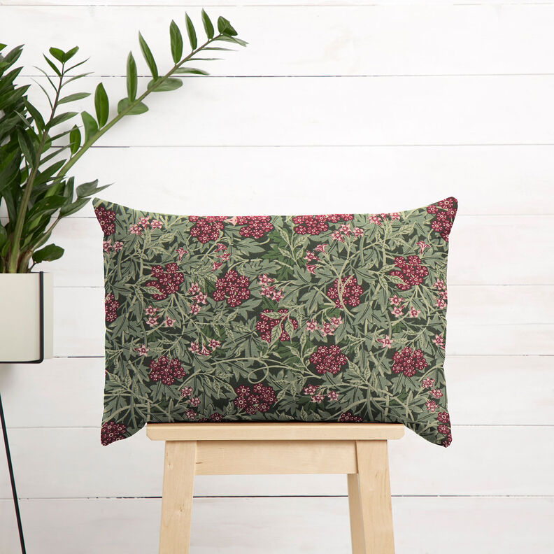 Tkanin dekoracyjna Half panama kwiaty jaśminu – ciemna pinia/bordo | Resztka 90cm,  image number 7