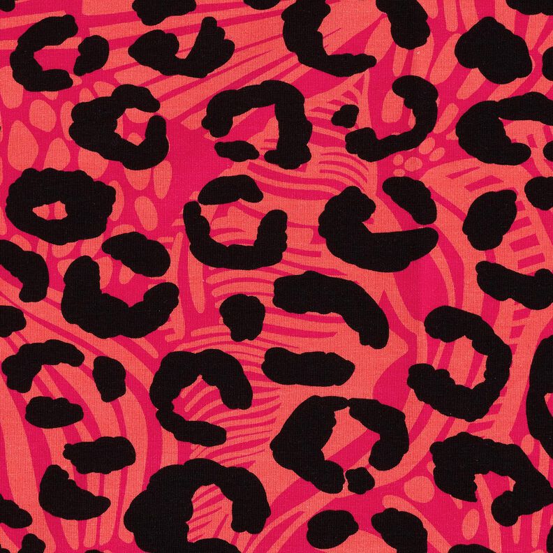 Dzianina dresowa pętelkowa French Terry panterka i kwiaty – pink/pomarańcza,  image number 5