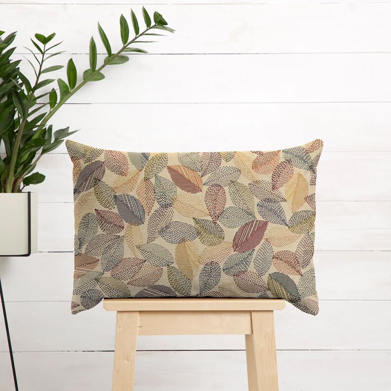 Tkanin dekoracyjna Gobelin szkice liści – jasnobeżowy/zieleń,  image number 5