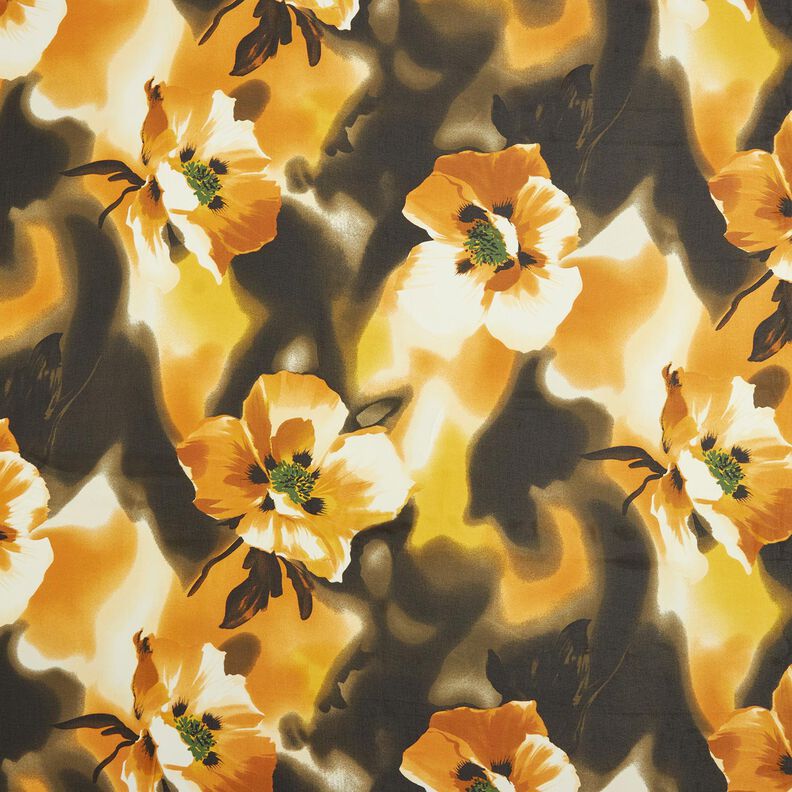 Szyfon w akwarelowe kwiaty – biel/żółty curry,  image number 1