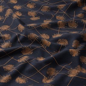 Dżersej bawełniany abstrakcyjne rośliny – czarnoniebieski/jasny brąz, 