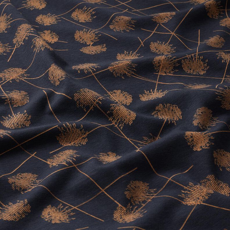 Dżersej bawełniany abstrakcyjne rośliny – czarnoniebieski/jasny brąz,  image number 2