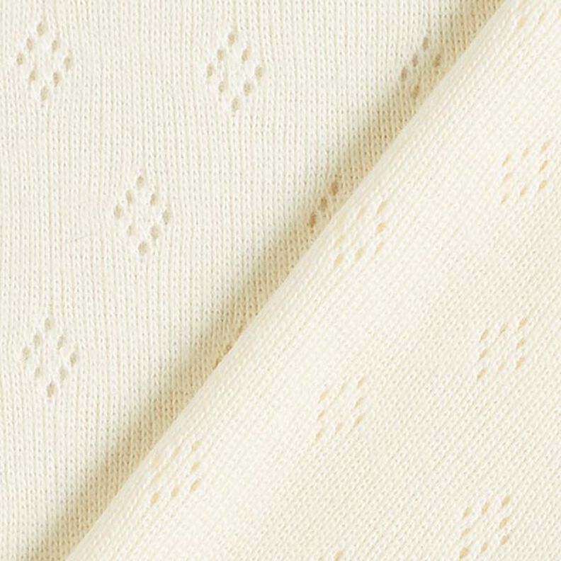 Dżersej o drobnym ściegu z ażurowym wzorem – mleczna biel,  image number 3