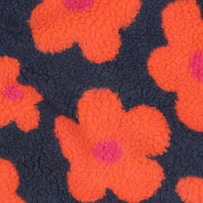 Puszysty plusz kwiaty | Poppy Fabrics – granat/pomarańcza, 