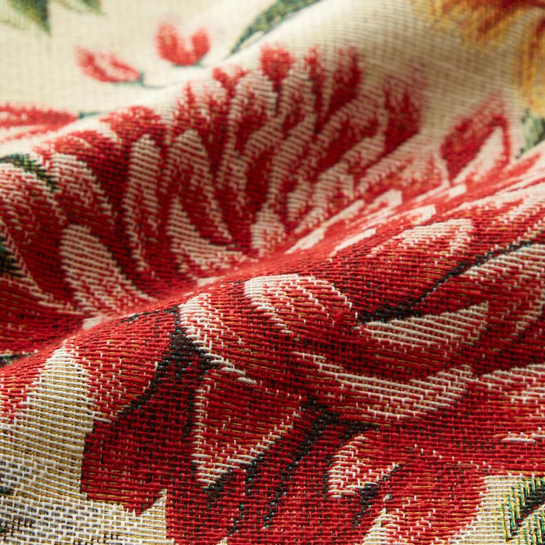 Tkanin dekoracyjna Gobelin duże kwiaty – jasnobeżowy/czerwień,  image number 2
