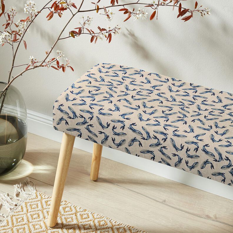 Tkanin dekoracyjna Half panama wieloryby &ndash; indygo/naturalny,  image number 5