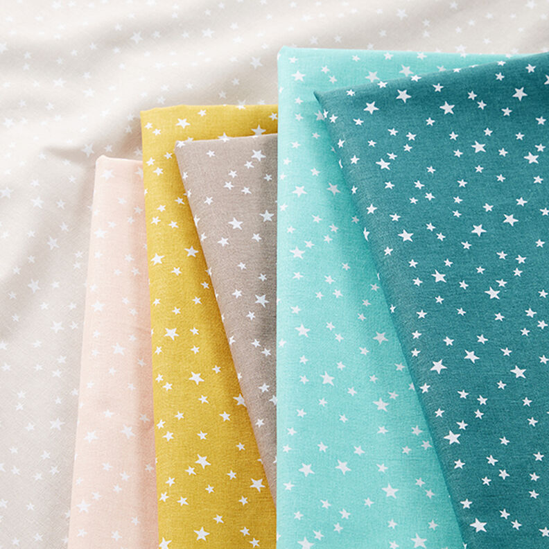 Popelina bawełniana nieregularne gwiazdy – musztarda,  image number 5